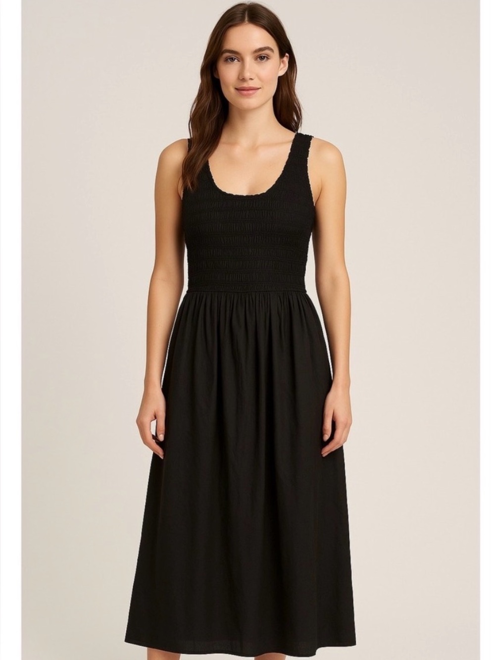 Sincerely Jules Black Smocked Tank Midi Dress